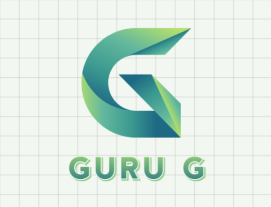 The logo for Guru G, featuring a stylized letter G in shades of green and blue.
